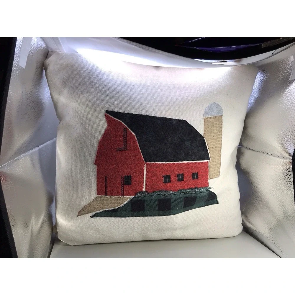 Folk Art Pillow With‎ Barn Appliqué 15 X 15